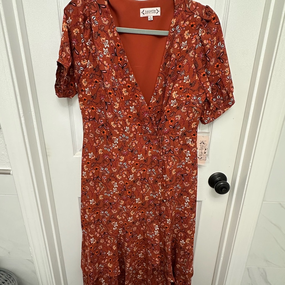Nanette Lepore Rust Floral Midi Dress